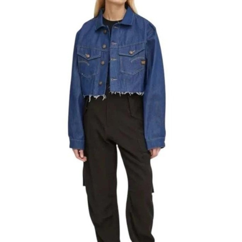 G-Star RAW Relaxed Cropped Cutoff Denim Jacket Raw Indigo Blue D24338-D547‎ S